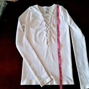 FREE PEOPLE Intimately M/L Laced Up Low-Cut White Long Sleeve Top